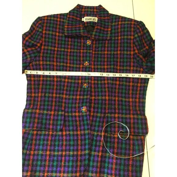 Vintage 80s Womens Blazer Colorful Plaid Jeweled Buttons Boyfriend Jacket Size 8 - Picture 7 of 8